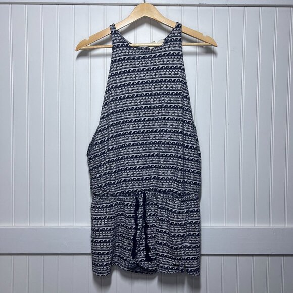 Roxy Navy White Wave Print Halter Neck Drawstring Waist Romper Pockets Shorts - Picture 1 of 14